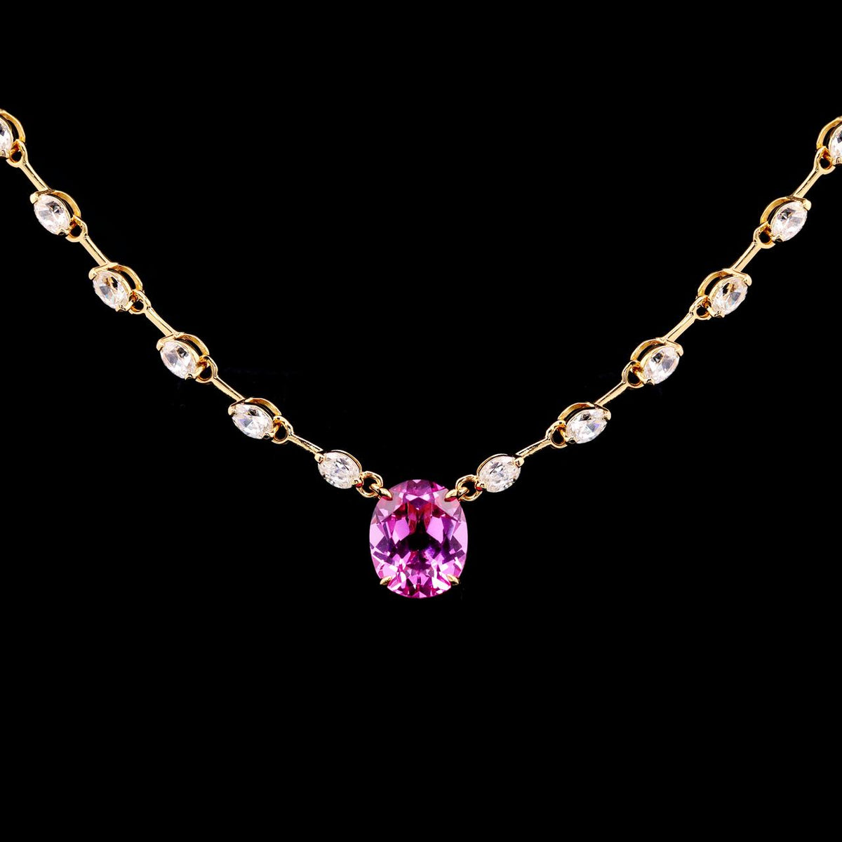 Mufida Pink Necklace with Certificate | High-Quality Simulated Diamonds in 925 Sterling Silver, Gold Plated