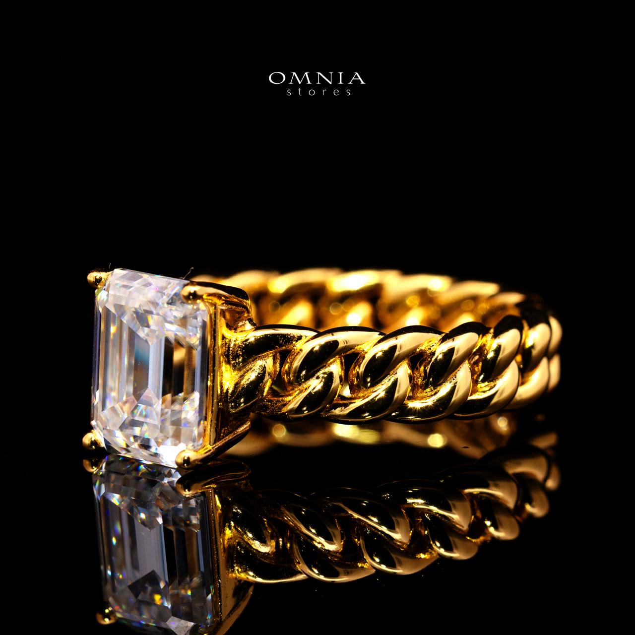 Keira Emerald-Cut Moissanite Ring 7x9mm (3CT) with Certificate in 925 Sterling Silver Gold Plated