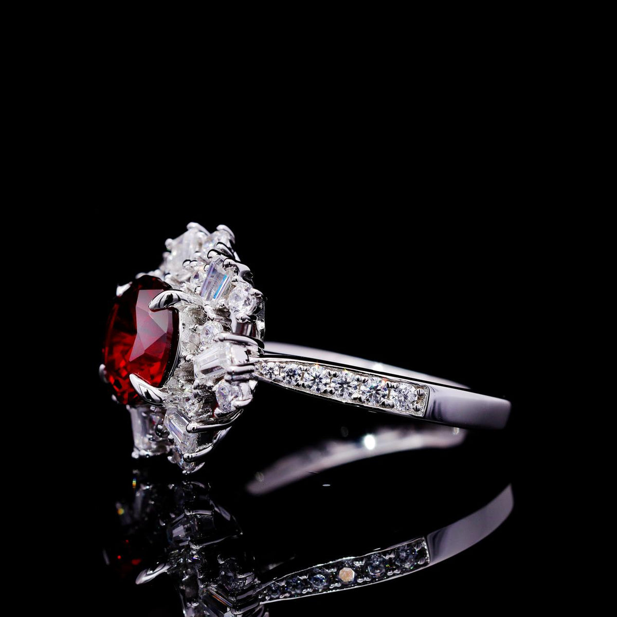 Raghad Red Ring with Certificate | High-Quality Simulated Diamonds in 925 Sterling Silver