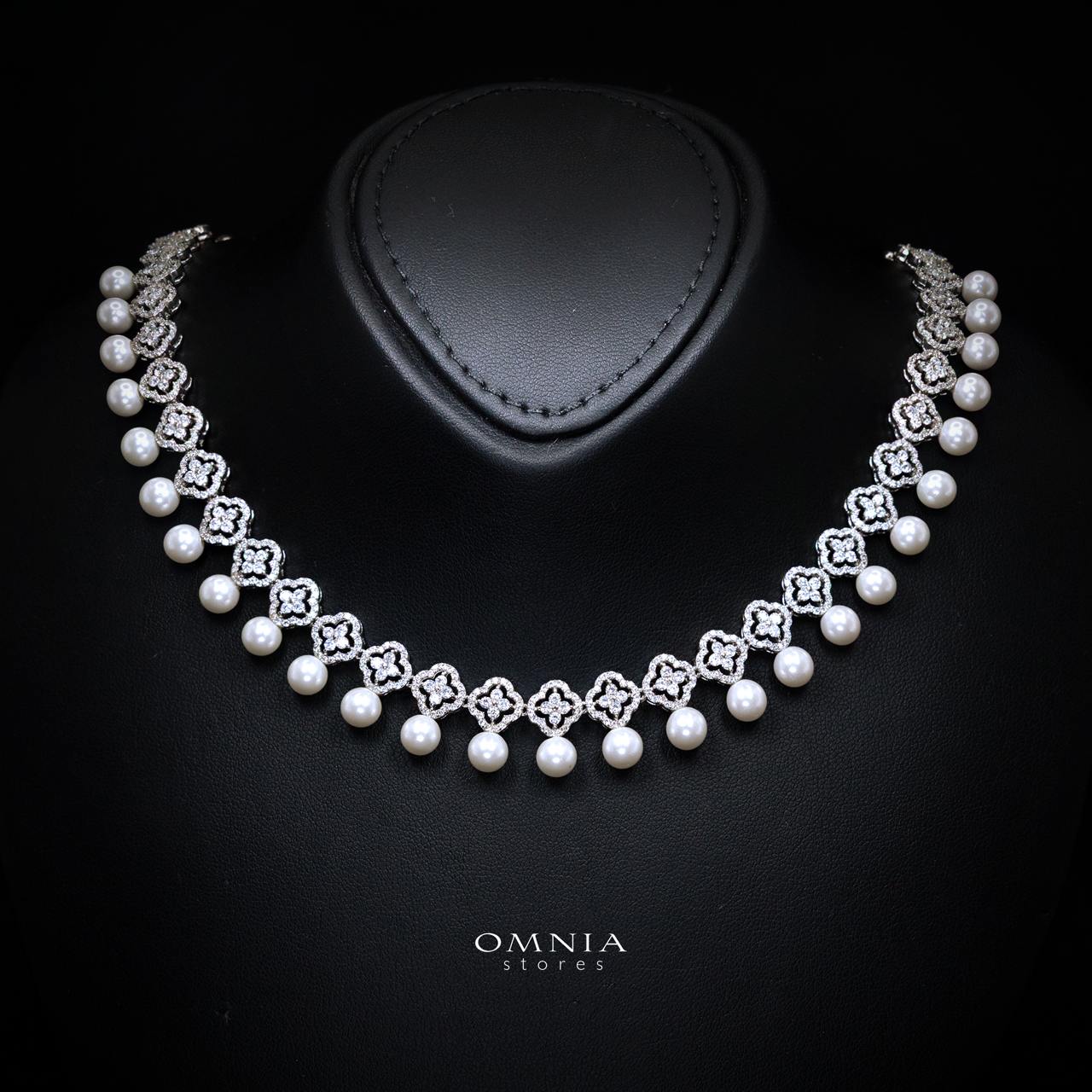 Omnia Sahira Pearl Bridal Full Set in 925 Silver with High-Quality White Zircon Stones - OMNIASTORES KSA