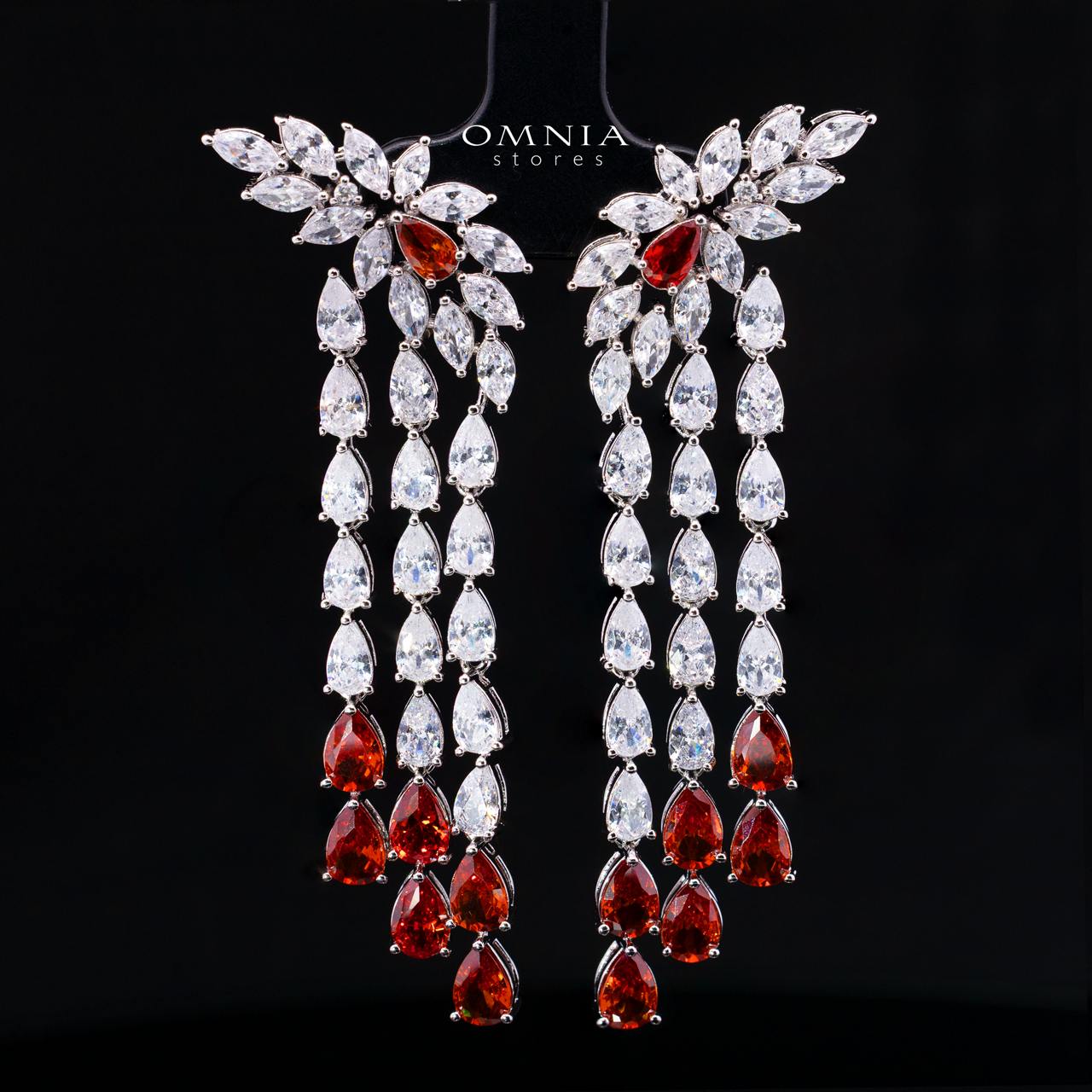 Omnia Rahaf Red Bridal Full Set Accessories in High Quality Zircon Stone Rhodium Plated