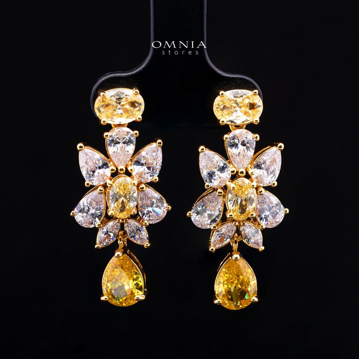 Omnia Dema Gold Luxury Bridal Full Set in High Quality Simulated Diamonds Premium Rhodium Plated