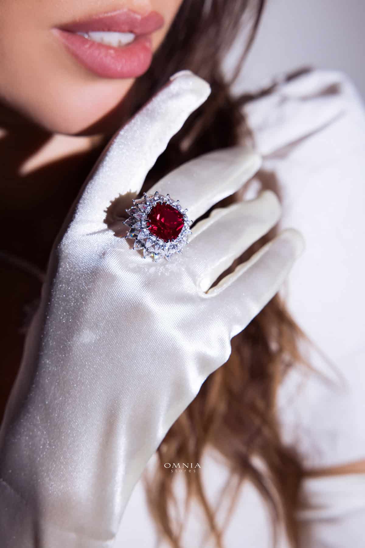 Omnia Thalia Red Ring 92.5 Silver in High Quality Simulated diamonds - OMNIASTORES UAE