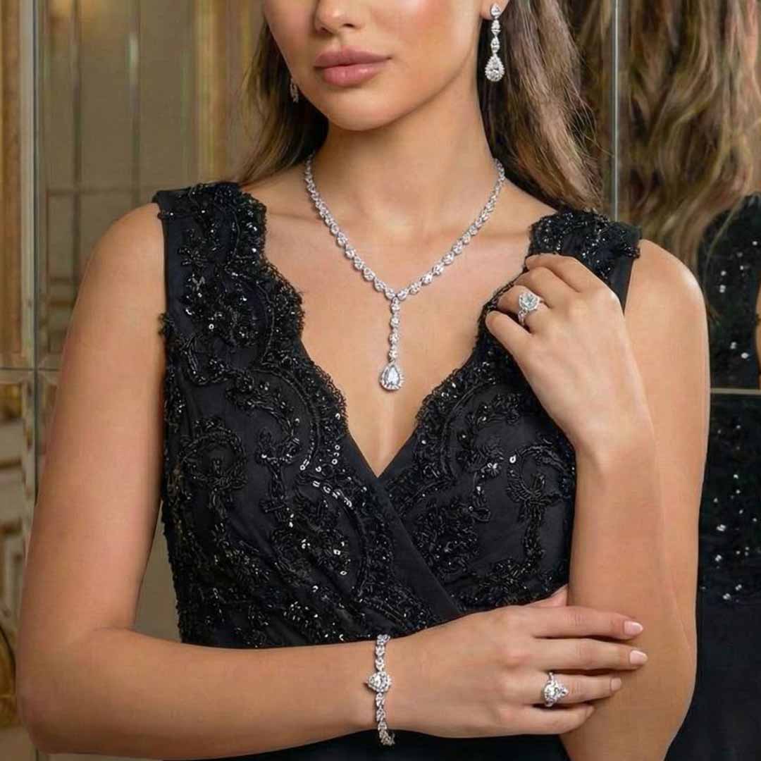 Omnia Radya White Bridal Full Set in High Quality Zircon Stone Rhodium Plated - OMNIASTORES KSA