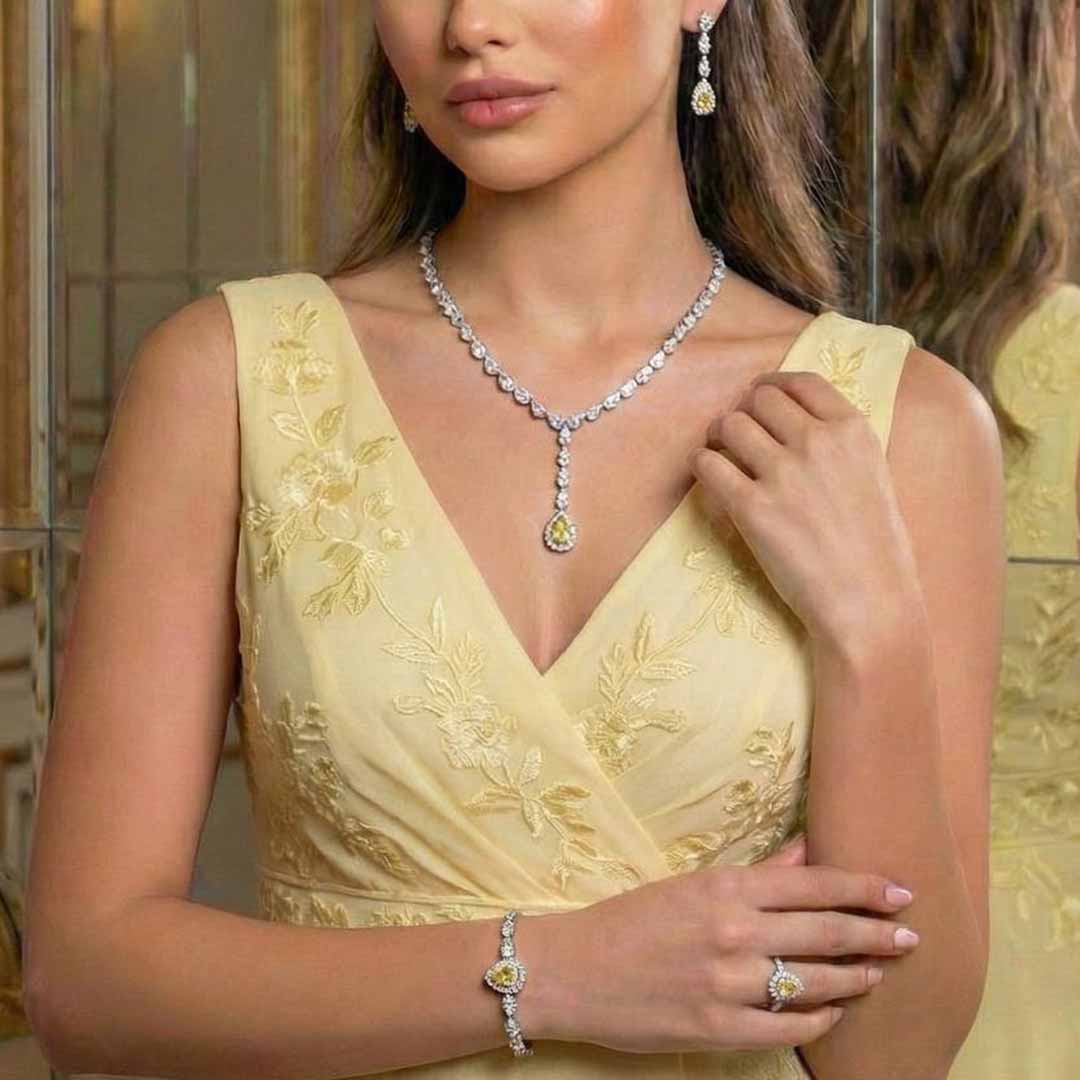 Omnia Radya Yellow Bridal Full Set in High Quality Zircon Stone Rhodium Plated - OMNIASTORES KSA