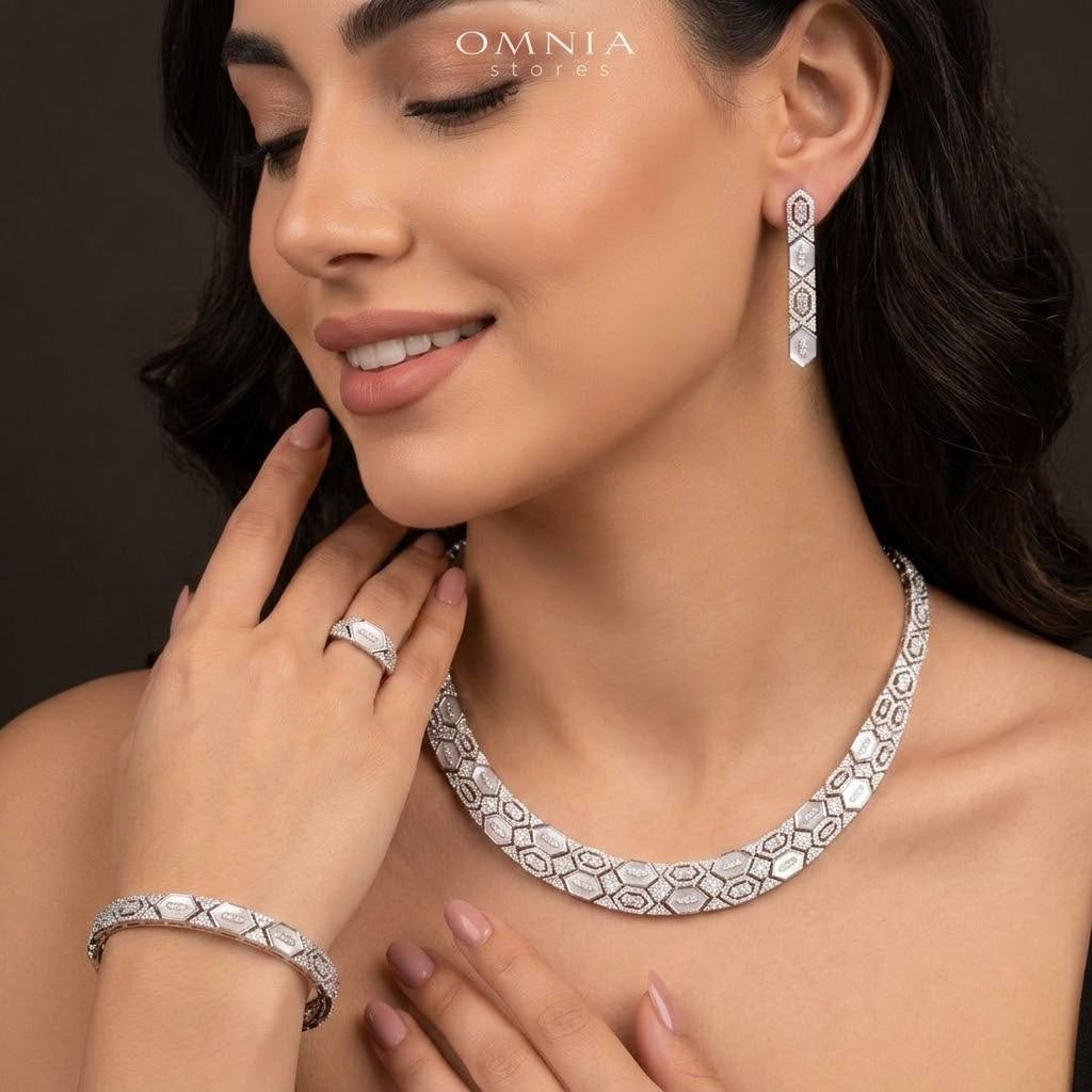 Omnia Raya Bridal Full Set Accessories in High Quality Zircon Stone in Rhodium Plated - OMNIASTORES KSA