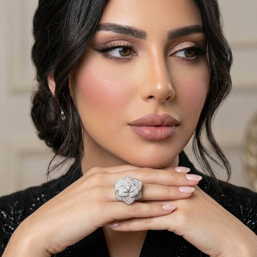 Solara Flower Design White Moissanite Stone Ring With GRA Certified High Quality in 925 Silver