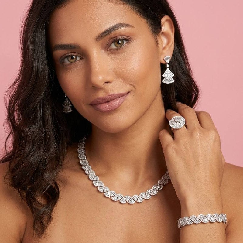 Sumaya White Bridal Full Jewelry Set – High Quality Zircon Stone Premium Rhodium-Plated - OMNIASTORES KSA