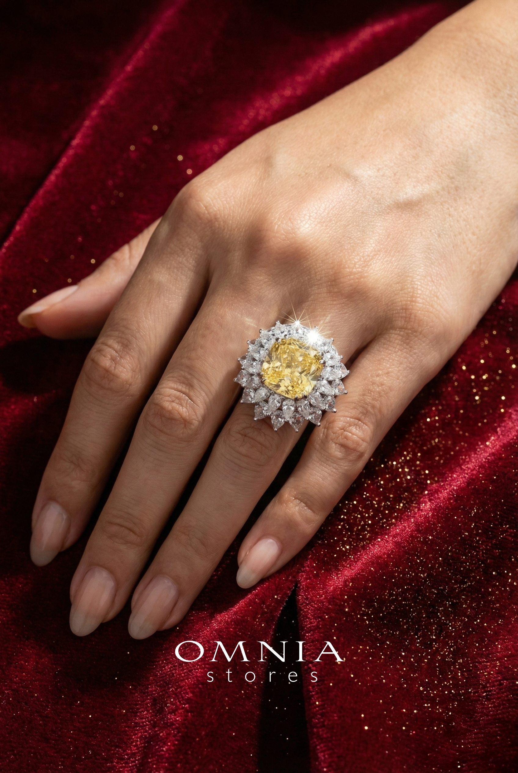 Omnia Thalia Yellow Ring In 925 Silver High Quality Simulated diamonds - OMNIASTORES KSA