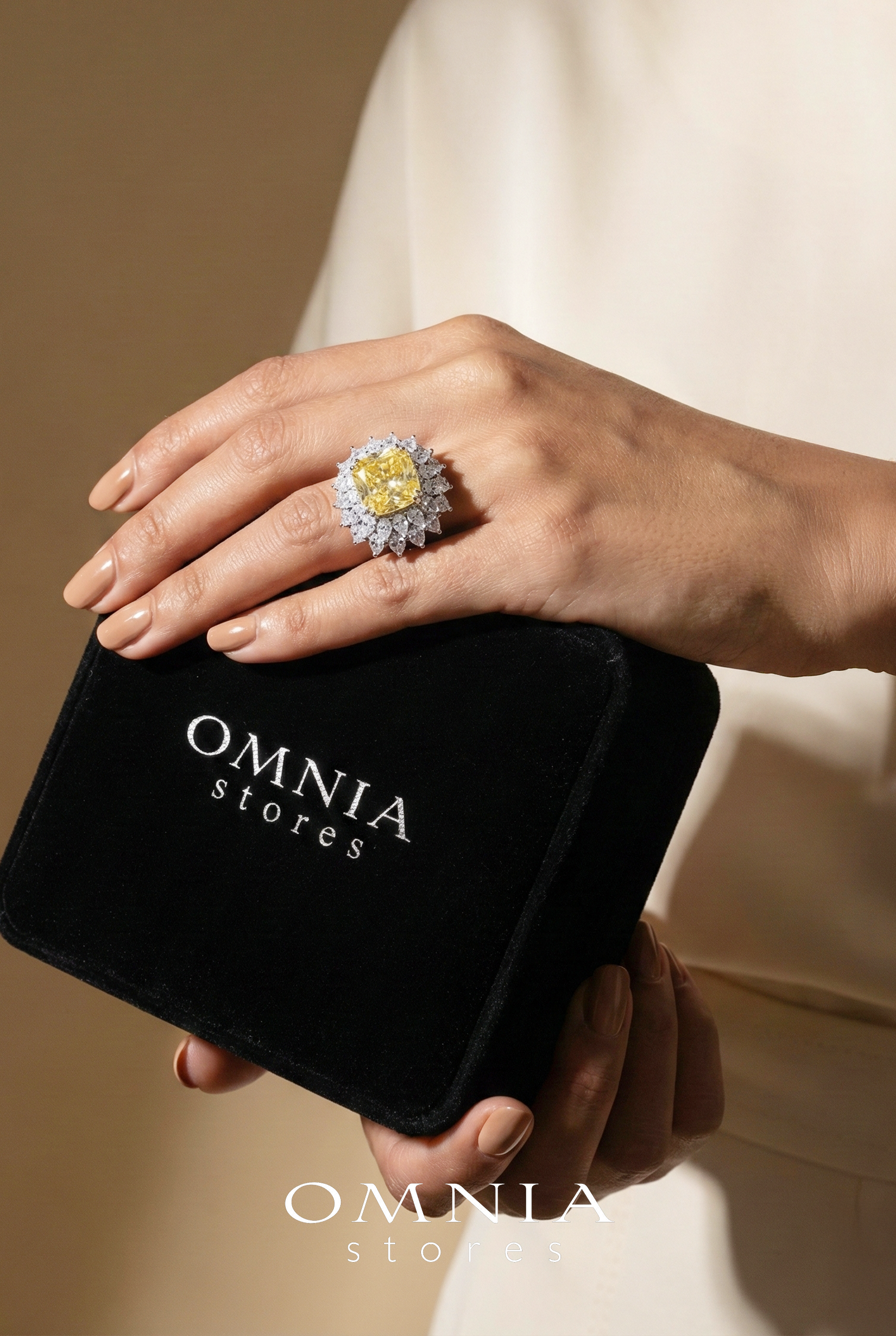 Omnia Thalia Yellow Ring In 925 Silver High Quality Simulated diamonds - OMNIASTORES KSA
