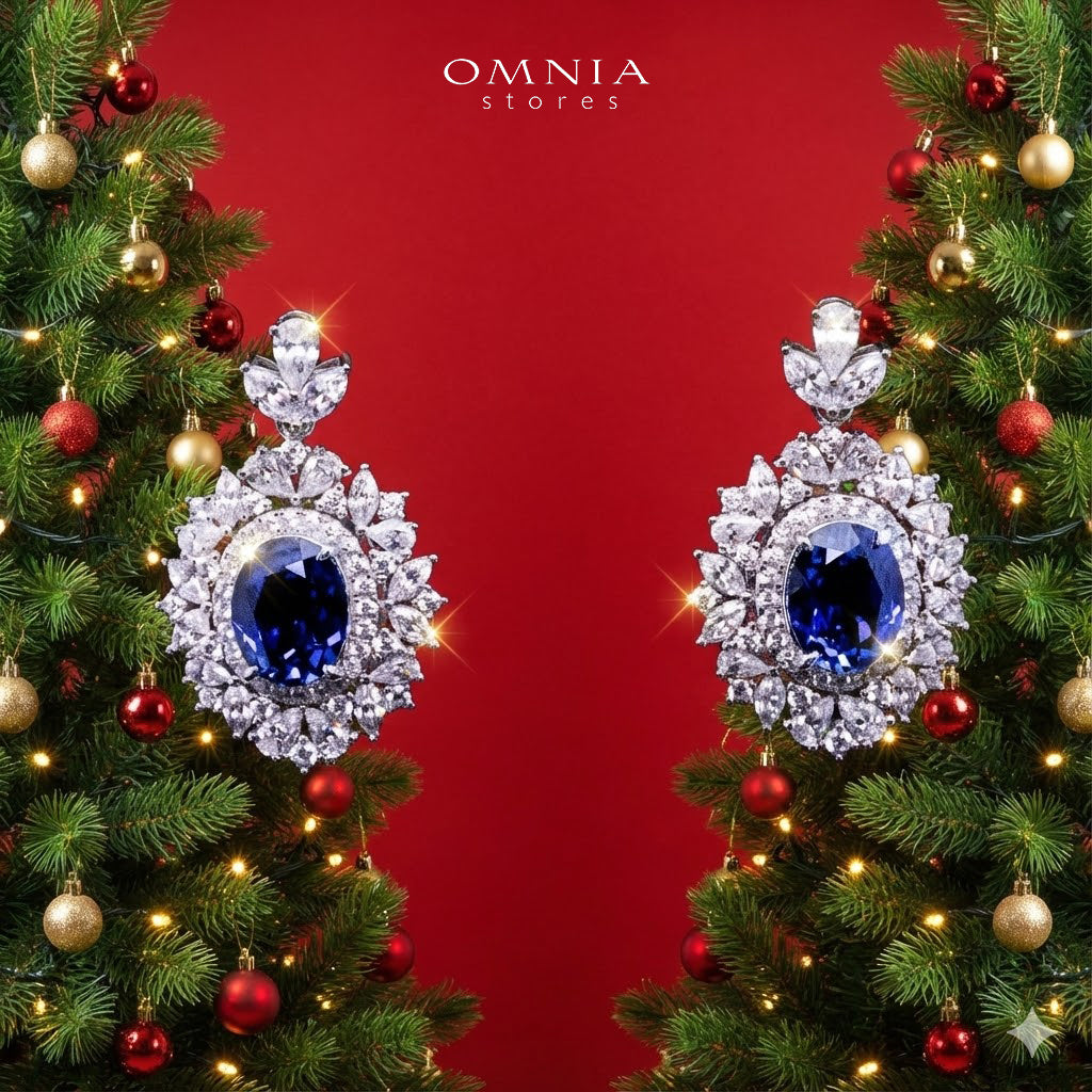 Omnia Esma Silver Necklace and Earrings Set in 925 Silver With High Quality GRC Certified Sapphire Blue Lab Grown Stones
