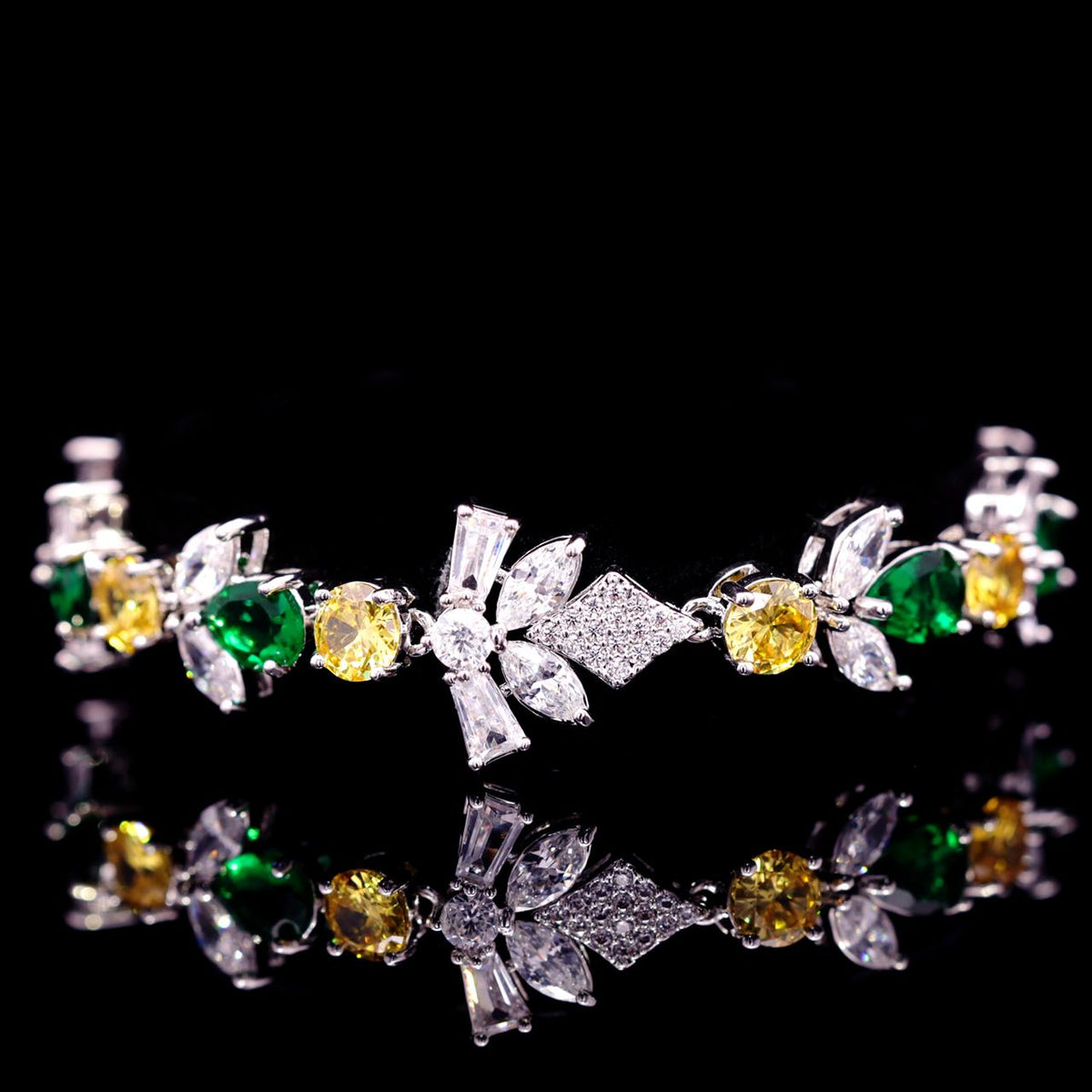 Vionna Yellow & Green Luxury Bridal Full Set with High-Quality Zircon Stones Premium Rhodium Plating