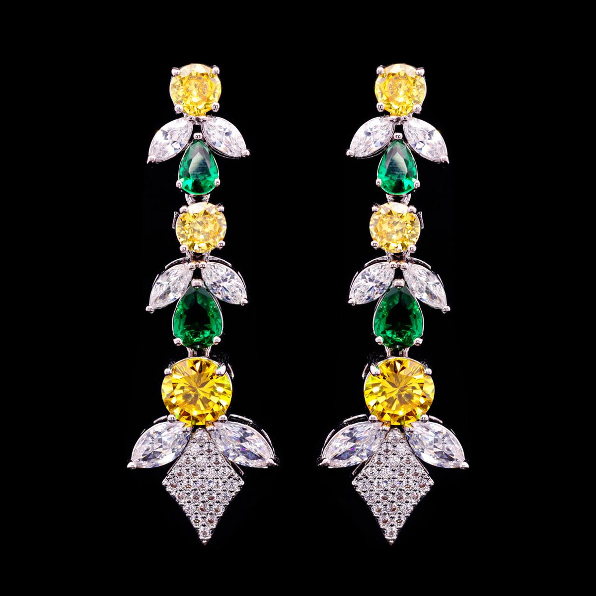 Vionna Yellow & Green Luxury Bridal Full Set with High-Quality Zircon Stones Premium Rhodium Plating
