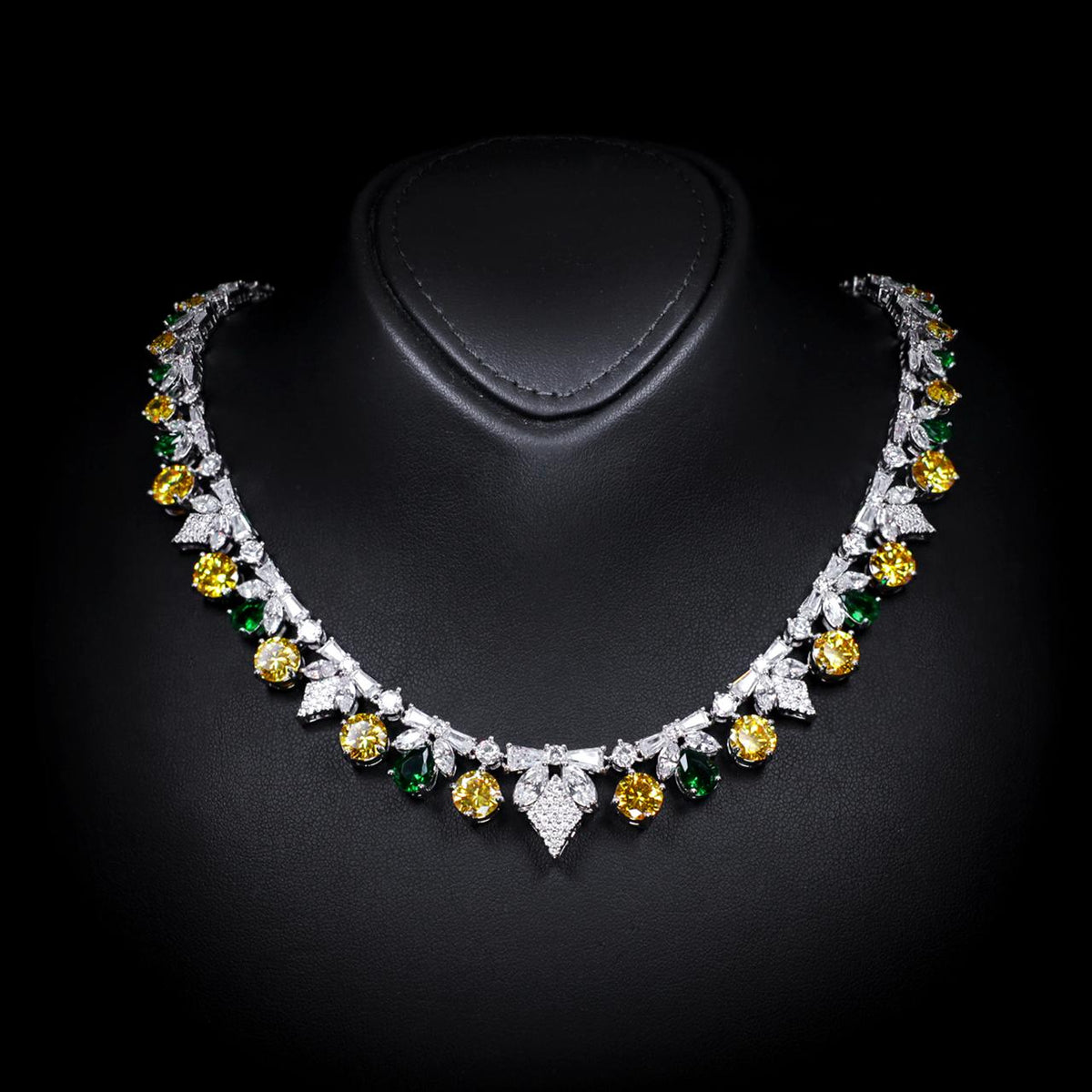 Vionna Yellow & Green Luxury Bridal Full Set with High-Quality Zircon Stones Premium Rhodium Plating