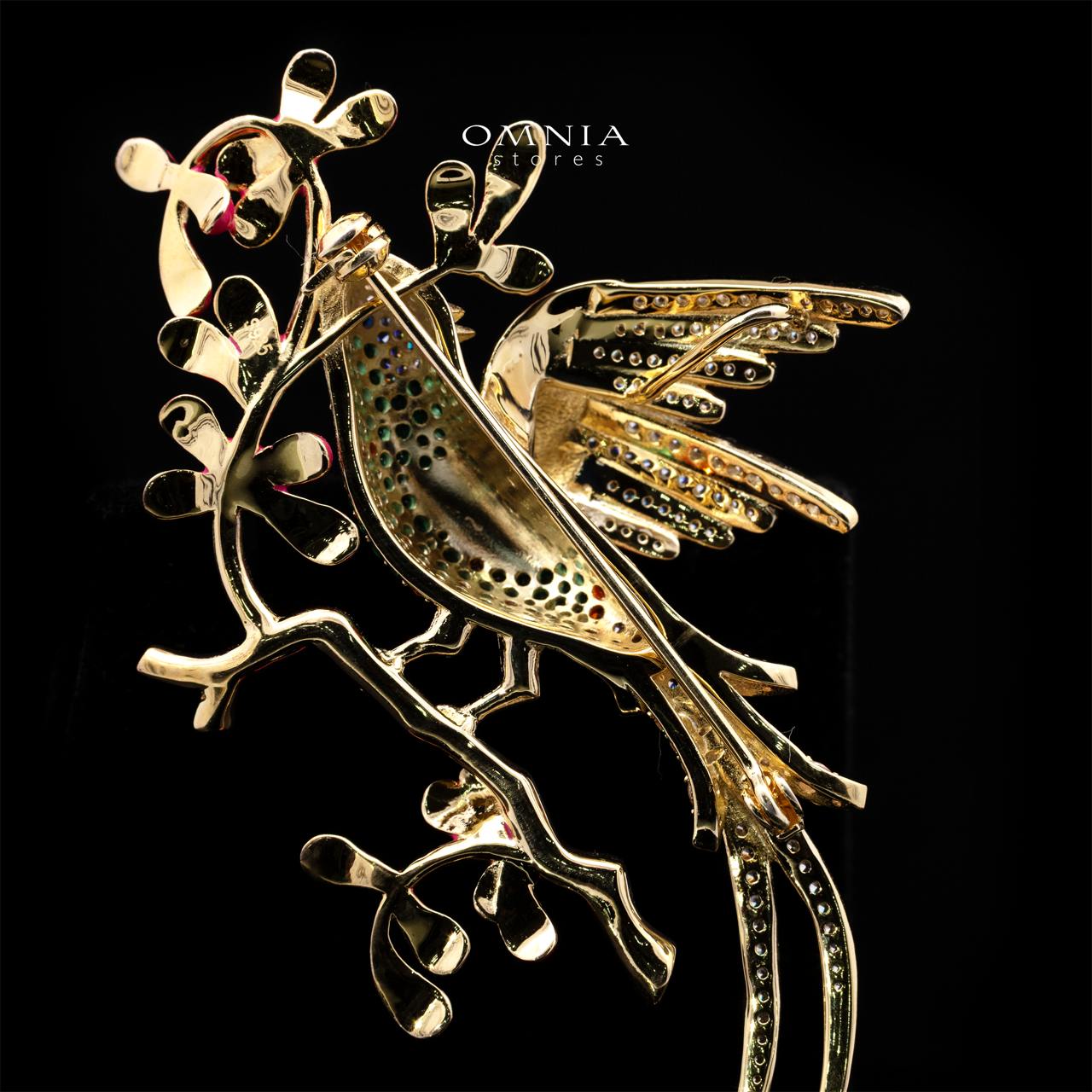 Ghazeela Gold-Plated Brooch with High-Quality Premium Simulated Diamonds in 925 Sterling Silver