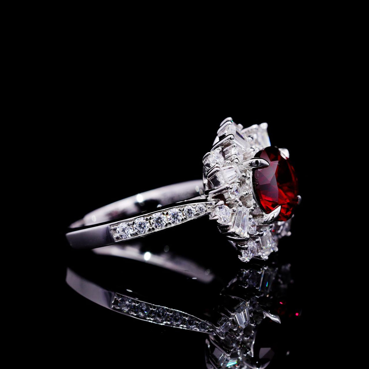 Raghad Red Ring with Certificate | High-Quality Simulated Diamonds in 925 Sterling Silver