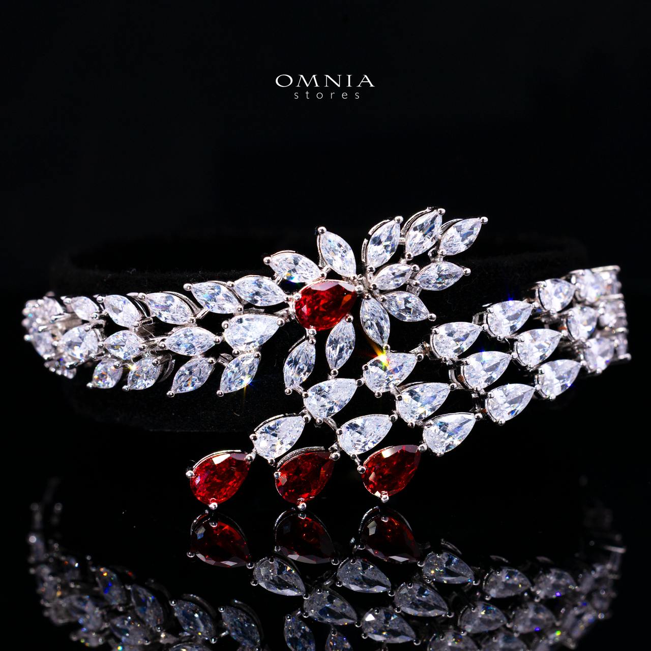 Omnia Rahaf Red Bridal Full Set Accessories in High Quality Zircon Stone Rhodium Plated