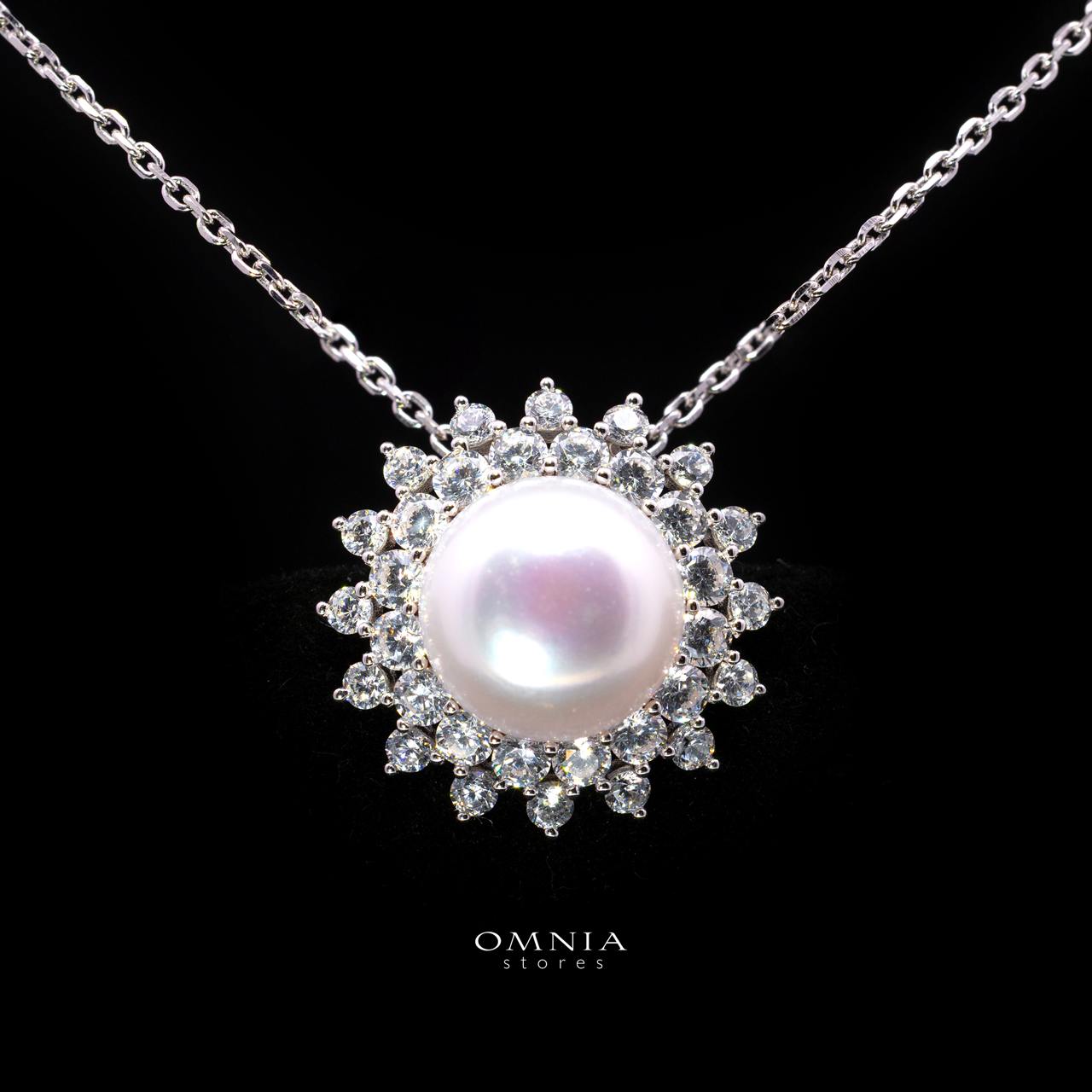 Tasneema Pearl Necklace with High-Quality Premium Simulated Diamonds in 925 Sterling Silver