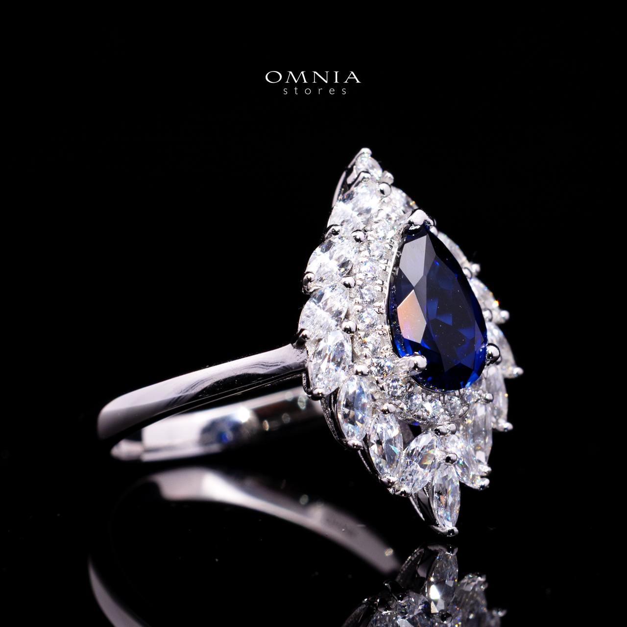 Carolina Lab-Grown Blue Sapphire Pear-Cut Ring (6x9mm) with GRC Certificate in 925 Sterling Silver