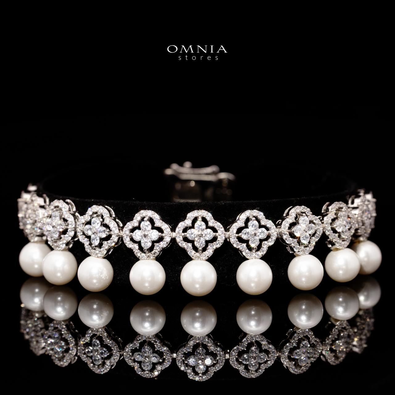 Omnia Sahira Pearl Bridal Full Set in 925 Silver with High-Quality White Zircon Stones - OMNIASTORES KSA