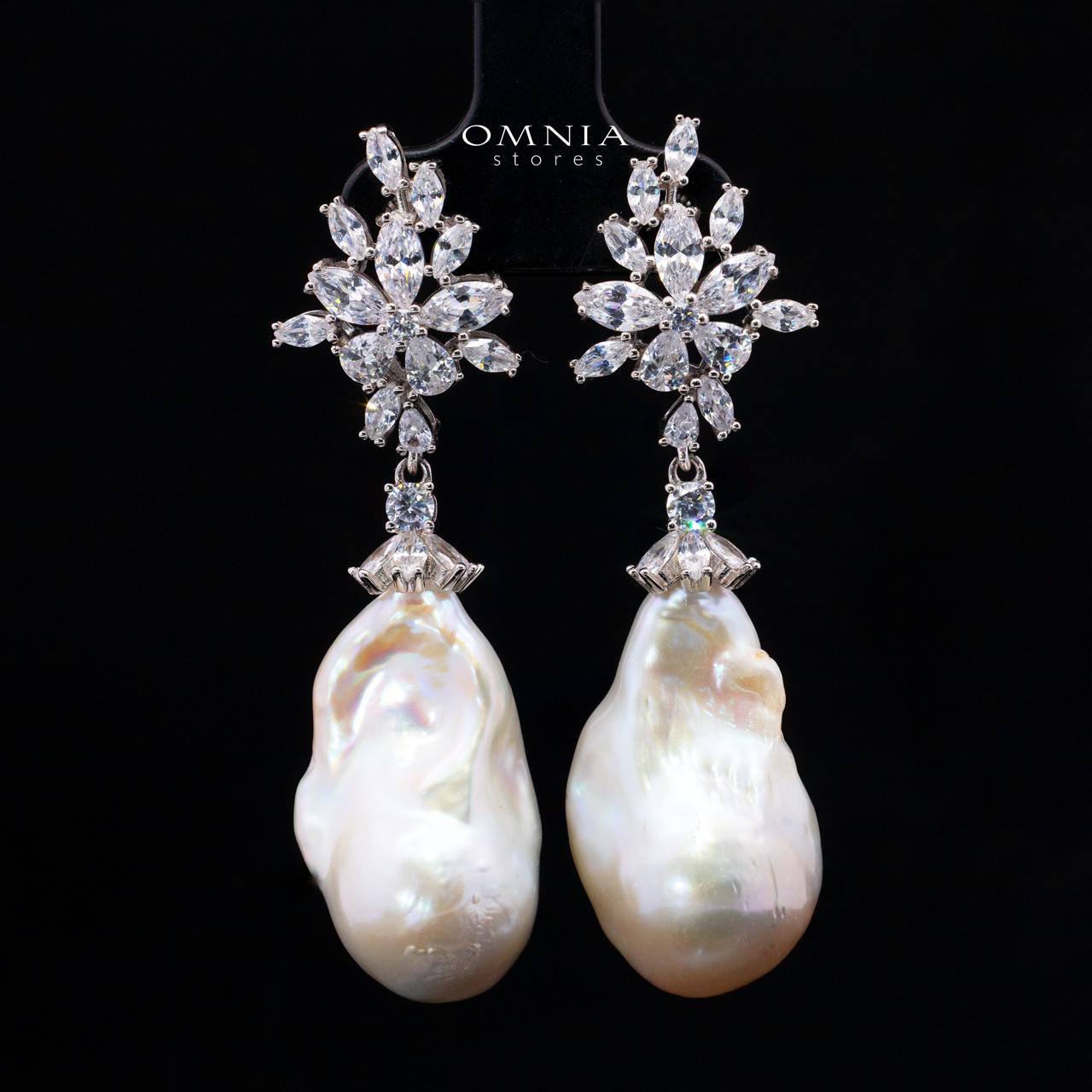 Ruhaina Pearl Necklace and Earrings Set with High-Quality Premium Simulated Diamonds in 925 Sterling Silver