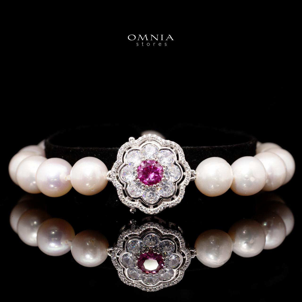 Omnia Ameenah Fresh Real Water Pearl Necklace and Bracelet Set in 925 Silver Accessories High Quality Simulated Diamonds - OMNIASTORES KSA