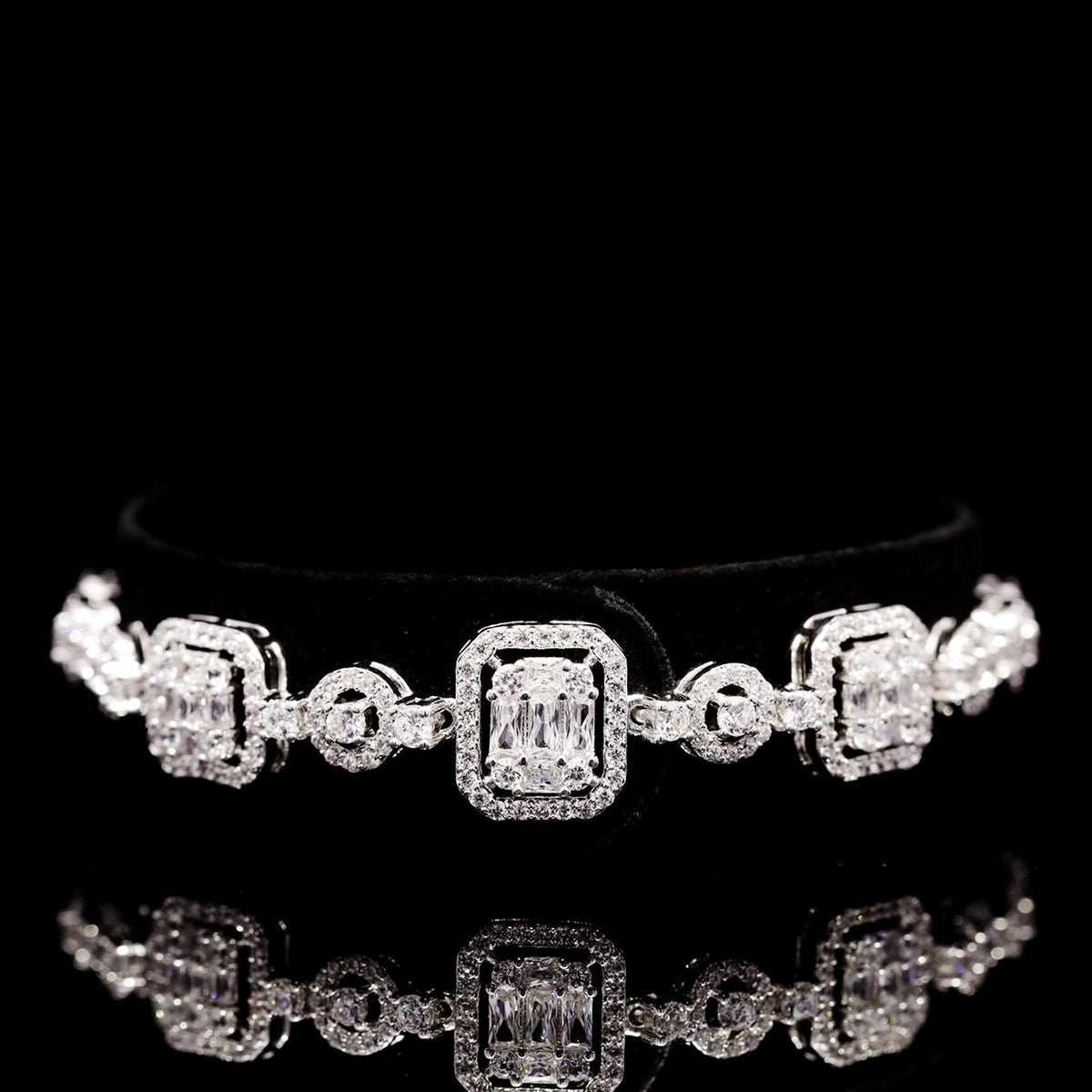 Reena White Luxury Bridal Full Set with High-Quality Zircon Stones Rhodium Plated