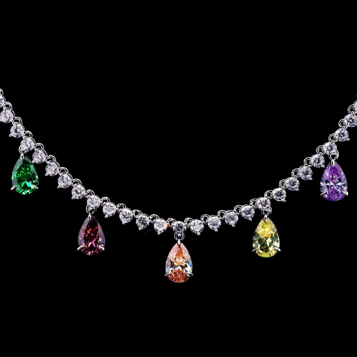 Lykah Multicolor Premium Rhodium-Plated Alloy Necklace with High-Quality Simulated Diamonds
