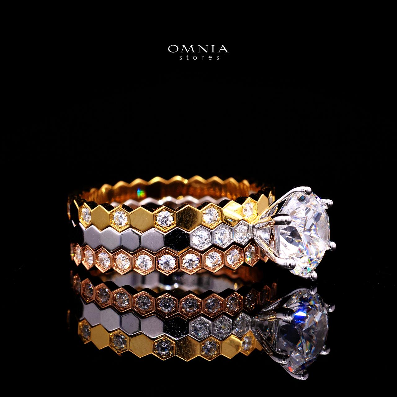 Agnese Tricolor Ring with Certificate | High-Quality Premium Simulated Diamonds in 925 Sterling Silver - OMNIASTORES KSA