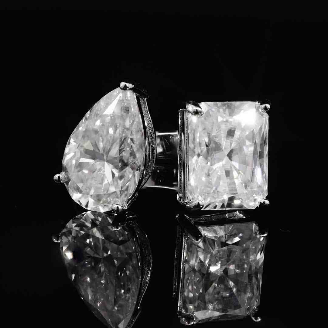 Ghaliah White Pear and Radiant Cut Ring GRA Certified in High Quality 925 Silver 7x11+9x11mm - OMNIASTORES KSA