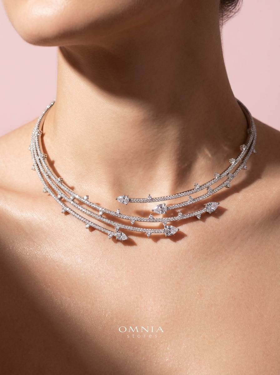 Yuliana Luxury White Bridal Full Set with High-Quality Premium Zircon Stones, Rhodium-Plated - OMNIASTORES KSA