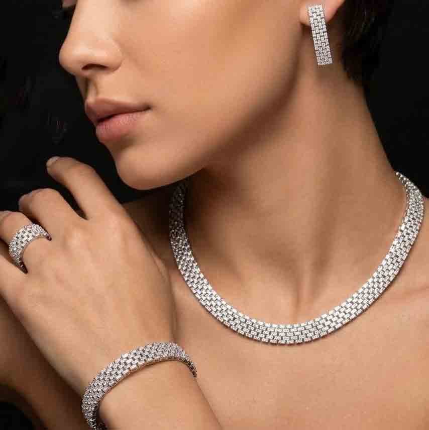 Omnia Zehra White Luxury Bridal Full Set in High Quality Zircon Stone in Rhodium Plated - OMNIASTORES KSA